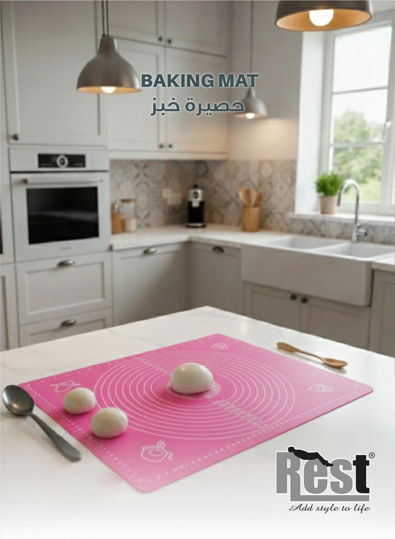 REST Silicone Baking Mat for Pastry Rolling Dough with Measurements, Liner Heat Resistance Table Placemat Pad Pastry Board, Non-stick and Non Slip Table Sheet Baking Supplies for Bake Pizza Cake 60x40cm Pink - Image 1